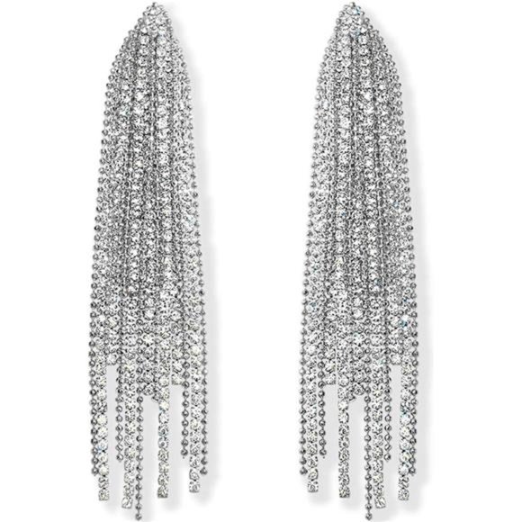 Simulated Diamond LongEarrings for Women-Cubic Zirconia Crystal Statement Dangle - Picture 1 of 6